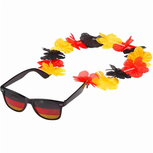 Spaßbrille "Germany" mit Blumenkette (Art.-Nr. CA933027) - Spaßbrille mit schwarzem PC-Rahmen un...
