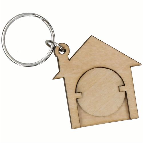 Holzchip-Schlüsselanhänger "House" (Art.-Nr. CA979941) - Chip-Schlüsselanhänger in Form ein...