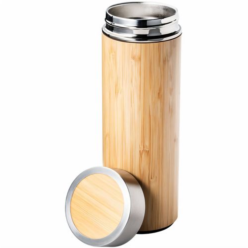 Isolierflasche aus Edelstahl und Bambus mit Teesieb (Art.-Nr. CA327178) - Die stabile und robuste Flasche aus...