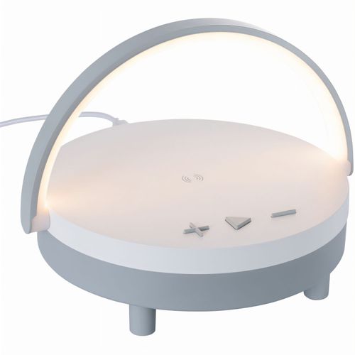 Wireless Lautsprecher inkl 15 Watt Wireless Charger mit Licht (Art.-Nr. CA694784) - Dieses weiß-graue Multifunktionsger...