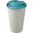 Americano® Eco 350 ml recycelter Becher mit auslaufsicherem Deckel (aquablau, weiss) (Art.-Nr. CA040345)