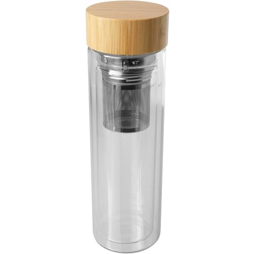 Bailey 400 ml Flasche aus Borosilikatglas mit Infuser und Bambusdeckel (Art.-Nr. CA108568) - Doppelwandige Wasserflasche aus Borosili...