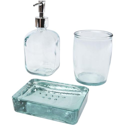 Jabony 3-teiliges Badezimmer-Set aus recyceltem Glas (Art.-Nr. CA146373) - 3-teiliges Bad-Accessoire-Set aus 100 %...