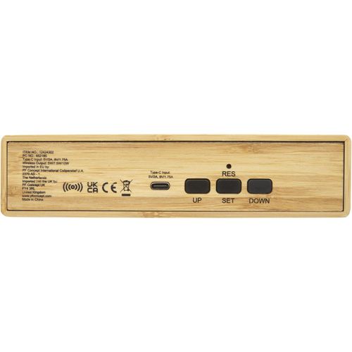 Minata kabelloses Bambus-Ladegerät mit Uhr (Art.-Nr. CA264299) - Die Minata Tischuhr mit kabellosem...