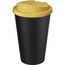 Americano® Eco 350 ml recycelter Becher mit auslaufsicherem Deckel (gelb, schwarz) (Art.-Nr. CA291212)