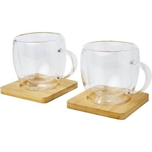 Manti 2-teiliger 250 ml doppelwandiger Glasbecher mit Bambusuntersetzer (Art.-Nr. CA293411) - Ein Set aus 2 doppelwandigen Thermogläs...