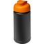 Baseline 500 ml recycelte Sportflasche mit Klappdeckel (schwarz, orange) (Art.-Nr. CA304481)