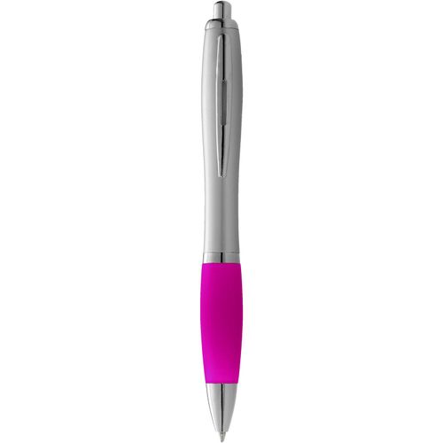 Nash Kugelschreiber silbern mit farbigem Griff (Art.-Nr. CA314913) - Kugelschreiber mit Klickmechanismus und...