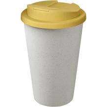 Americano® Eco 350 ml recycelter Becher mit auslaufsicherem Deckel (gelb, weiss) (Art.-Nr. CA318024)