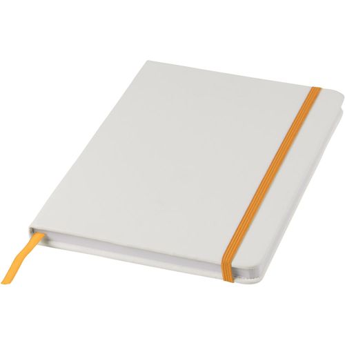 Spectrum weißes A5 Notizbuch mit farbigem Gummiband (Art.-Nr. CA350970) - Weißes A5 Notizbuch mit farbigem Gummiz...