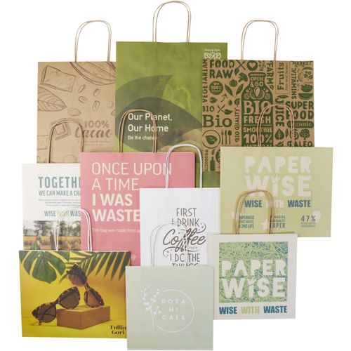 Musterbox mit Tüten aus Kraftpapier und landwirtschaftlichen Reststoffen (Art.-Nr. CA412150) - Musterbox mit 10 Papiertüten. 5 sin...
