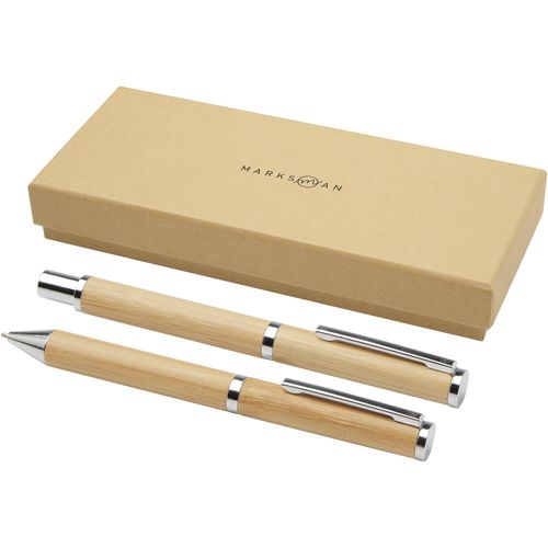 Apolys Kugelschreiber und Tintenroller Geschenkset aus Bambus (Art.-Nr. CA563711) - Geschenkset bestehend aus einem Kugelsch...