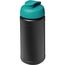 Baseline 500 ml recycelte Sportflasche mit Klappdeckel (schwarz, aquablau) (Art.-Nr. CA774921)