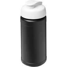 Baseline 500 ml recycelte Sportflasche mit Klappdeckel (schwarz, weiss) (Art.-Nr. CA898270)