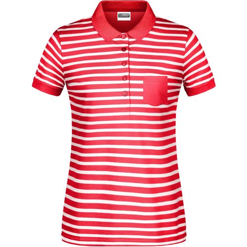 Ladies' Polo Striped - Polo in maritimem Look mit Brusttasche [Gr. L] (Art.-Nr. CA013019) - Feine Piqué-Qualität aus 100% gekämmt...