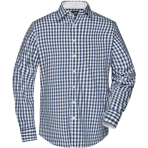 Men's Checked Shirt - Modisches Karoshirt mit Uni-Einsätzen an Kragen und Manschette [Gr. M] (Art.-Nr. CA014115) - Hochwertige, bügelleichte Popeline-Qual...