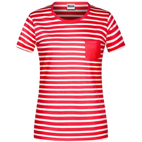 Ladies' T-Shirt Striped - T-Shirt in maritimem Look mit Brusttasche [Gr. XS] (Art.-Nr. CA018715) - 100% gekämmte, ringgesponnene BIO-Baumw...
