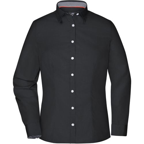 Ladies' Plain Shirt - Modisches Shirt mit Karo-Einsätzen an Kragen und Manschette [Gr. L] (Art.-Nr. CA029922) - Hochwertige, bügelleichte Popeline-Qual...