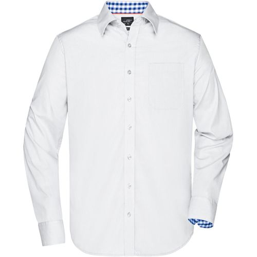 Men's Plain Shirt - Modisches Shirt mit Karo-Einsätzen an Kragen und Manschette [Gr. M] (Art.-Nr. CA030298) - Hochwertige, bügelleichte Popeline-Qual...