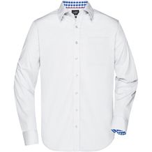 Men's Plain Shirt - Modisches Shirt mit Karo-Einsätzen an Kragen und Manschette [Gr. M] (white/royal-white) (Art.-Nr. CA030298)
