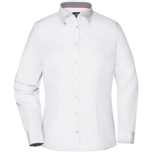 Ladies' Plain Shirt - Modisches Shirt mit Karo-Einsätzen an Kragen und Manschette [Gr. L] (Art.-Nr. CA033843) - Hochwertige, bügelleichte Popeline-Qual...