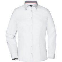 Ladies' Plain Shirt - Modisches Shirt mit Karo-Einsätzen an Kragen und Manschette [Gr. L] (white/black-white) (Art.-Nr. CA033843)