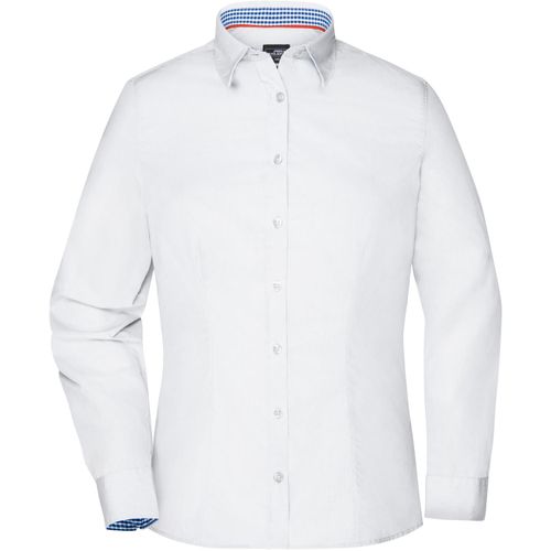 Ladies' Plain Shirt - Modisches Shirt mit Karo-Einsätzen an Kragen und Manschette [Gr. XXL] (Art.-Nr. CA039213) - Hochwertige, bügelleichte Popeline-Qual...