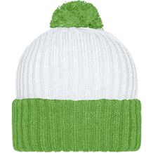 Knitted Cap with Pompon - Trendige Pomponmütze in vielen Farben (white/lime-green) (Art.-Nr. CA042344)