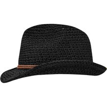 Summer Hat - Stylischer Hut in aufwendiger Häkeloptik mit kontrastfarbener Kordel [Gr. S/M] (schwarz / braun) (Art.-Nr. CA043355)