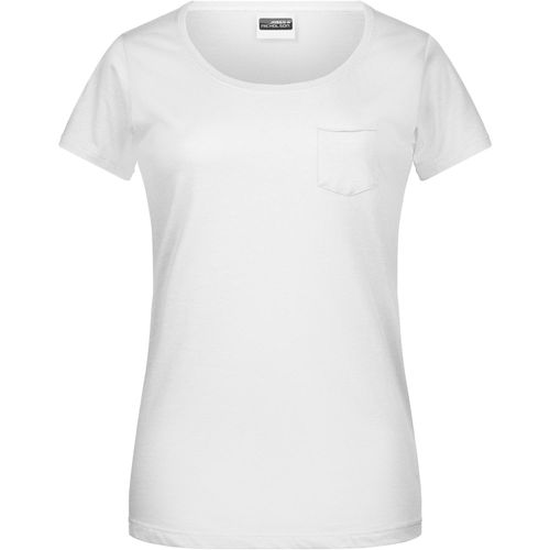 Ladies'-T Pocket - T-Shirt mit modischer Brusttasche [Gr. L] (Art.-Nr. CA046636) - 100% gekämmte, ringgesponnene BIO-Baumw...