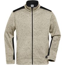 Men's Knitted Workwear Fleece Jacket - Pflegeleichte Strickfleece Jacke im Materialmix [Gr. M] (stone-melange/black) (Art.-Nr. CA046810)