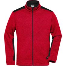 Men's Knitted Workwear Fleece Jacket - Pflegeleichte Strickfleece Jacke im Materialmix [Gr. 3XL] (red-melange/black) (Art.-Nr. CA048745)