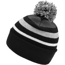 Striped Winter Beanie with Pompon - Klassische Strickmütze mit modischen Streifen und mehrfarbigem Pompon (black / grey-melange) (Art.-Nr. CA056035)