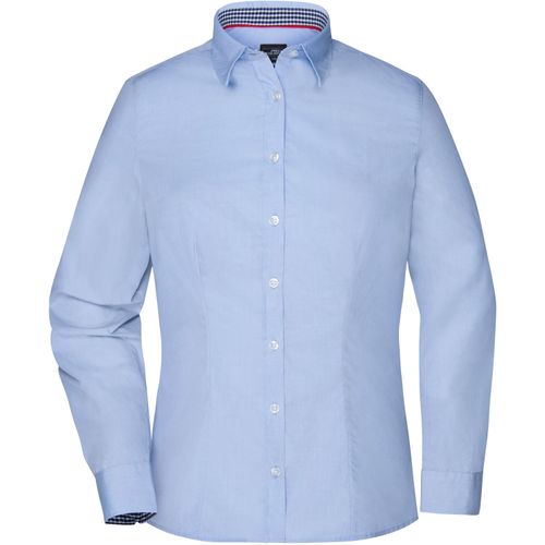Ladies' Plain Shirt - Modisches Shirt mit Karo-Einsätzen an Kragen und Manschette [Gr. L] (Art.-Nr. CA056161) - Hochwertige, bügelleichte Popeline-Qual...