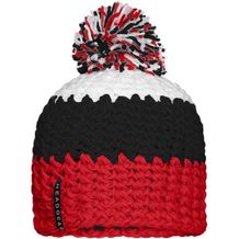 Crocheted Cap with Pompon - Angesagte 3-farbige Häkelmütze mit Pompon (red/black/white) (Art.-Nr. CA064898)