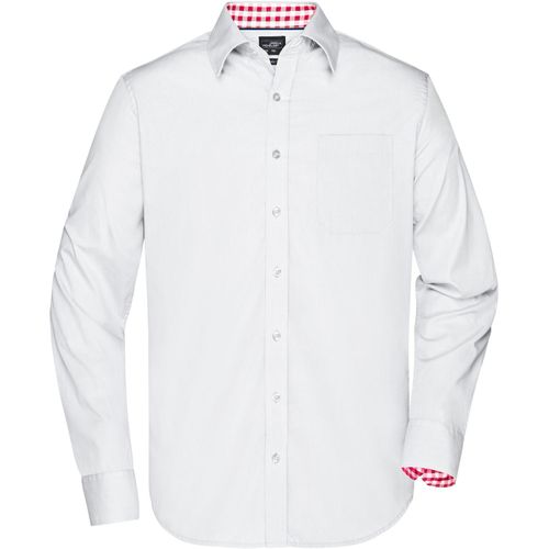 Men's Plain Shirt - Modisches Shirt mit Karo-Einsätzen an Kragen und Manschette [Gr. L] (Art.-Nr. CA071212) - Hochwertige, bügelleichte Popeline-Qual...