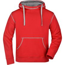 Men's Lifestyle Hoody - Kapuzensweat mit modischen Kontrastnähten [Gr. L] (red/grey-heather) (Art.-Nr. CA072731)