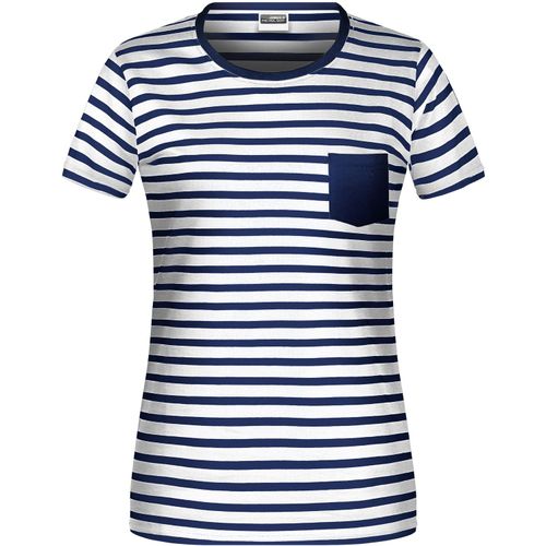 Ladies' T-Shirt Striped - T-Shirt in maritimem Look mit Brusttasche [Gr. M] (Art.-Nr. CA077299) - 100% gekämmte, ringgesponnene BIO-Baumw...