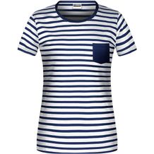 Ladies' T-Shirt Striped - T-Shirt in maritimem Look mit Brusttasche [Gr. M] (white/navy) (Art.-Nr. CA077299)