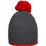 Pompon Hat with Contrast Stripe - Häkelmütze mit Kontrastrand und Pompon (carbon/red) (Art.-Nr. CA082310)