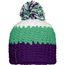 Crocheted Cap with Pompon - Angesagte 3-farbige Häkelmütze mit Pompon (purple/lime-green/white) (Art.-Nr. CA088140)