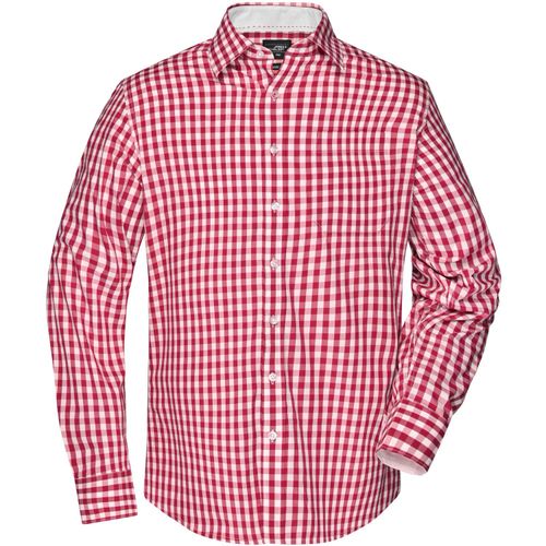 Men's Checked Shirt - Modisches Karoshirt mit Uni-Einsätzen an Kragen und Manschette [Gr. XL] (Art.-Nr. CA093079) - Hochwertige, bügelleichte Popeline-Qual...
