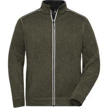 Men's Knitted Workwear Fleece Jacket - Pflegeleichte Strickfleece-Jacke [Gr. L] (olive-melange/black) (Art.-Nr. CA112823)
