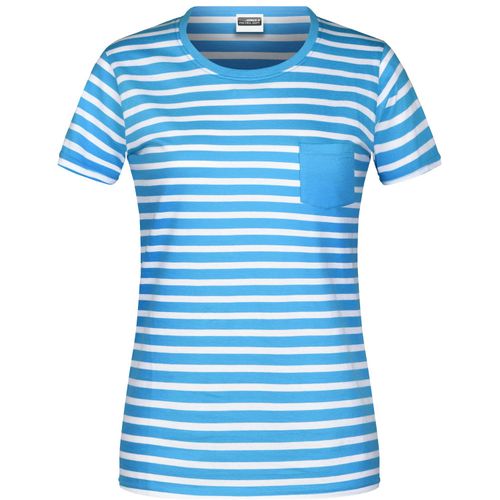 Ladies' T-Shirt Striped - T-Shirt in maritimem Look mit Brusttasche [Gr. M] (Art.-Nr. CA113326) - 100% gekämmte, ringgesponnene BIO-Baumw...