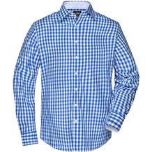 Men's Checked Shirt - Modisches Karoshirt mit Uni-Einsätzen an Kragen und Manschette [Gr. M] (royal/white) (Art.-Nr. CA113988)