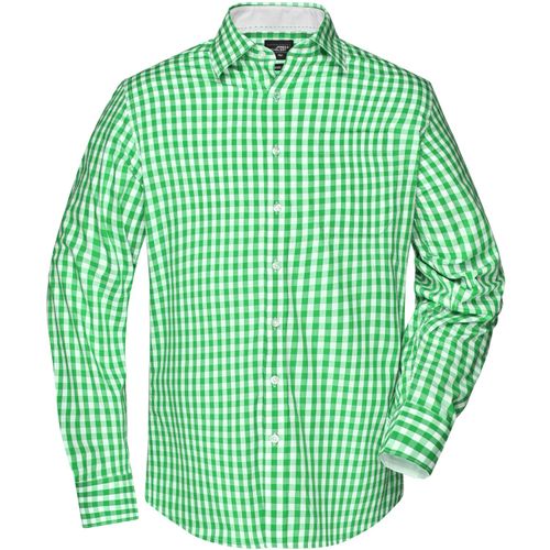 Men's Checked Shirt - Modisches Karoshirt mit Uni-Einsätzen an Kragen und Manschette [Gr. XL] (Art.-Nr. CA125329) - Hochwertige, bügelleichte Popeline-Qual...