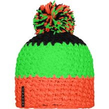 Crocheted Cap with Pompon - Angesagte 3-farbige Häkelmütze mit Pompon (neon-orange/neon-green/black) (Art.-Nr. CA126973)