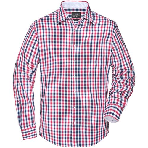Men's Checked Shirt - Modisches Karoshirt mit Uni-Einsätzen an Kragen und Manschette [Gr. S] (Art.-Nr. CA127278) - Hochwertige, bügelleichte Popeline-Qual...