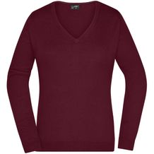 Ladies' V-Neck Pullover - Klassischer Baumwoll-Pullover [Gr. S] (bordeaux) (Art.-Nr. CA145405)