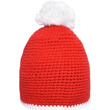 Pompon Hat with Contrast Stripe - Häkelmütze mit Kontrastrand und Pompon (red/white) (Art.-Nr. CA151124)